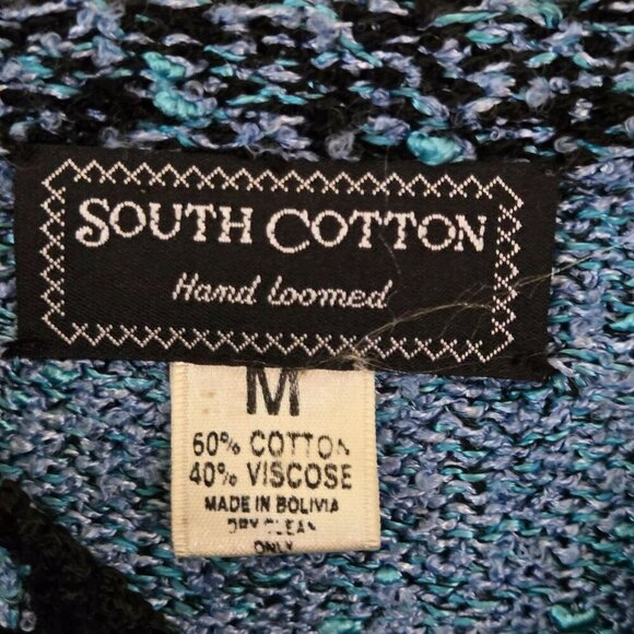 South Cotton Vintage Hand Loomed In Bolivia Full Zip Cardigan Sweater Size M - Picture 5 of 5